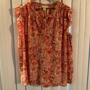 Cynthia Rowley Red and Cream Floral Blouse